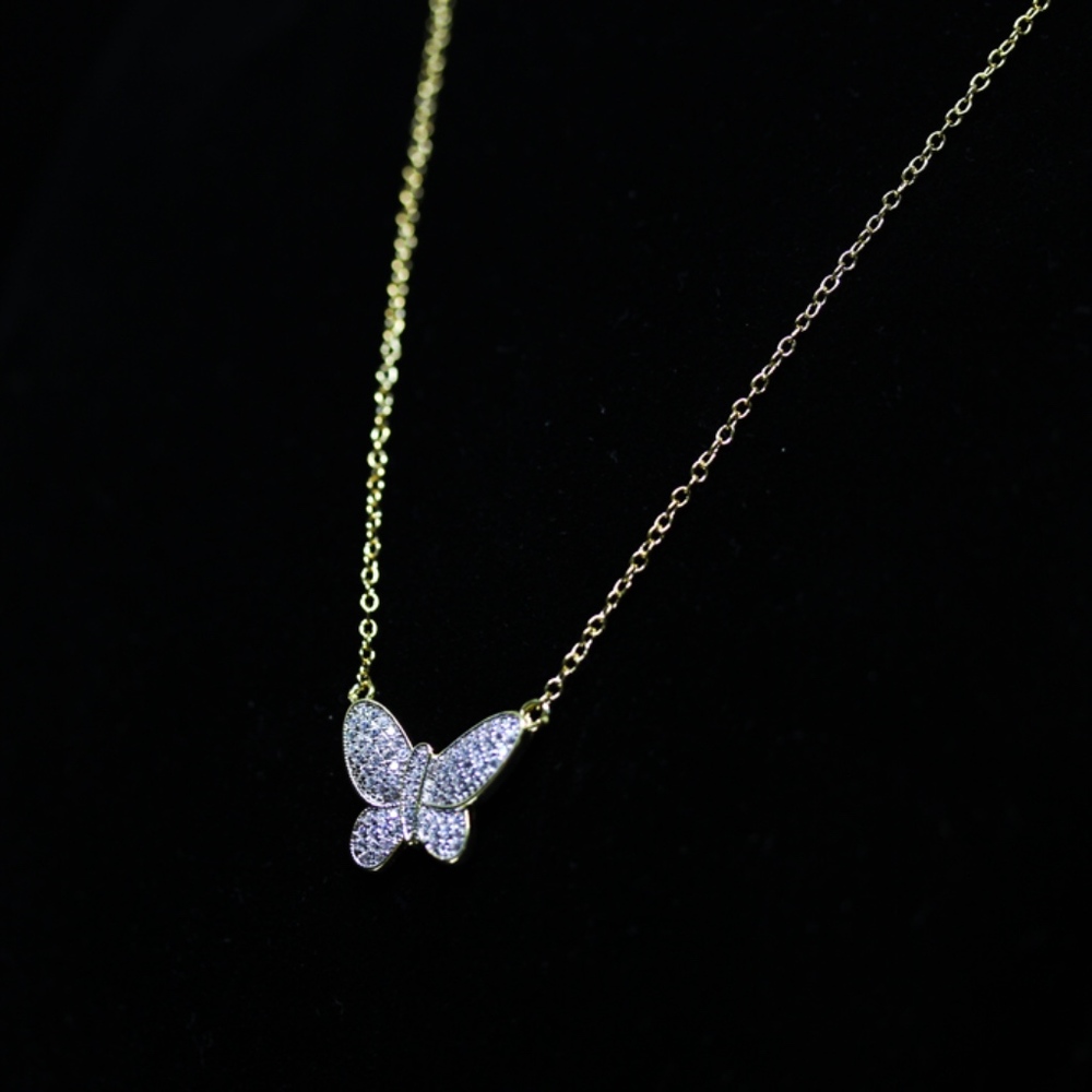 18KT Gold Dipped White CZ Pave Butterfly Necklace - Picture 5 of 8